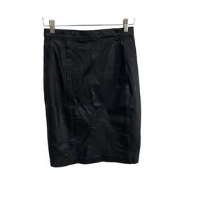 Vintage BB Dakota Black Genuine Leather Skirt with Snaps On Back, Size‎ 7/8